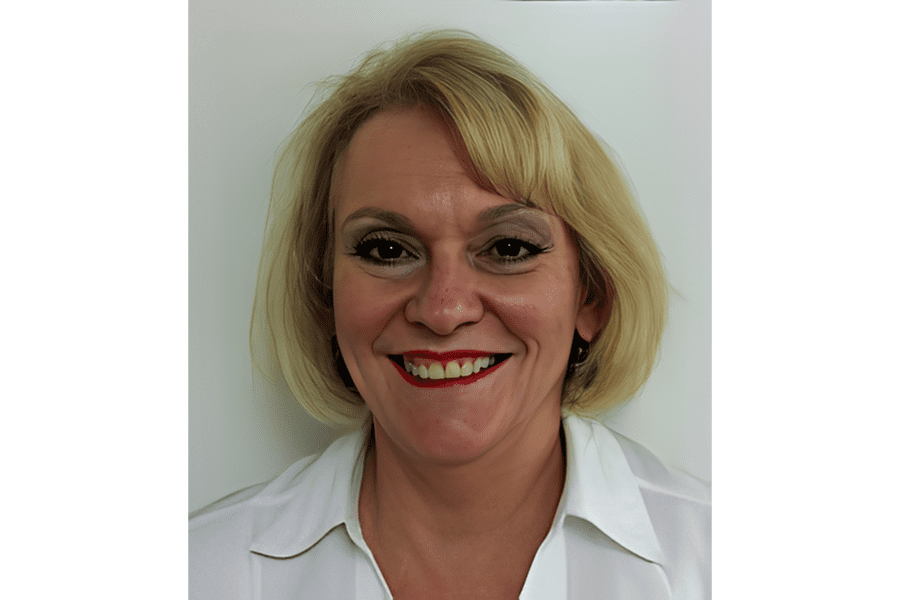 Smiling woman with blonde hair