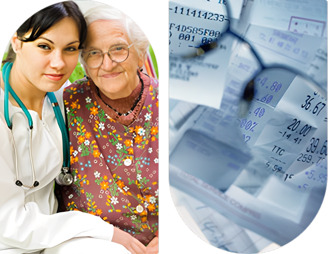 A caregiver with an elderly woman, symbolizing care and support.