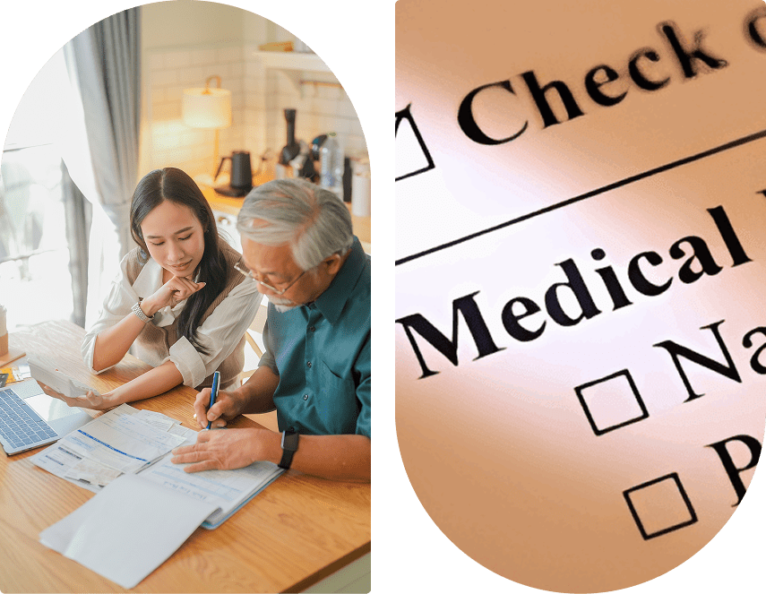 Elderly man and woman reviewing documents