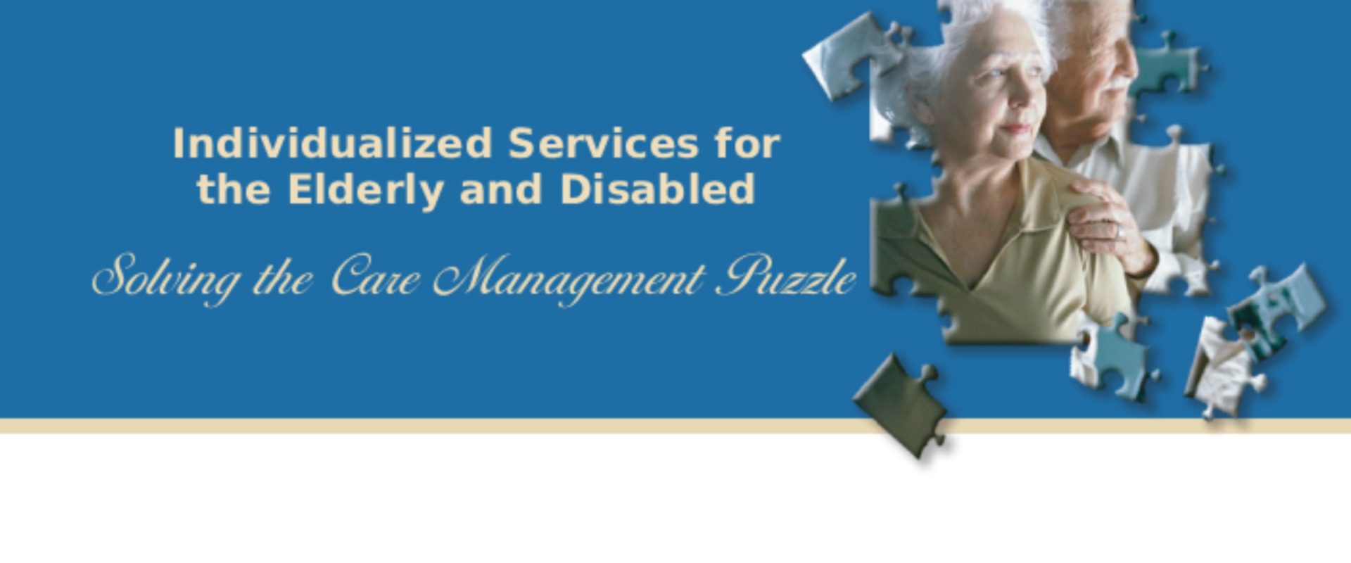 Puzzle piece graphic with text about specialized services for elderly and disabled care management.